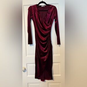 Elegant Burgundy Velvet Feeling Dress